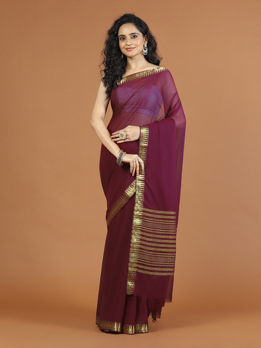 Zari Border Chiffon Woven Saree