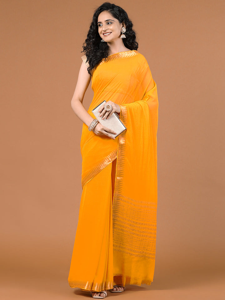 Zari Border Booti Chiffon Woven Saree