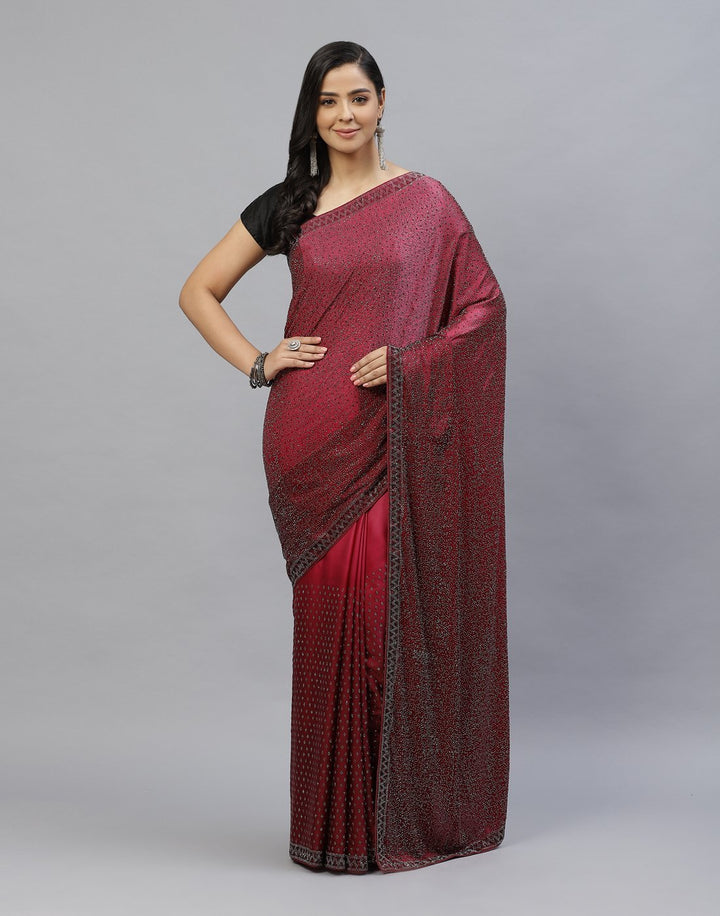 Embroidered Satin Stone Work Saree