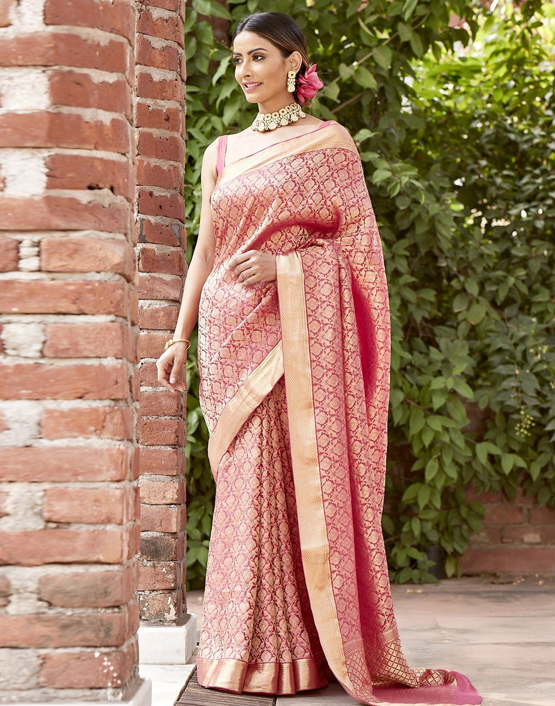 MBZ Meena Bazaar-Crepe Zari Jaal Woven Saree