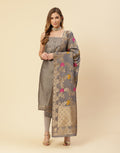 Embroidered Chanderi Suit Piece With Banarasi Dupatta