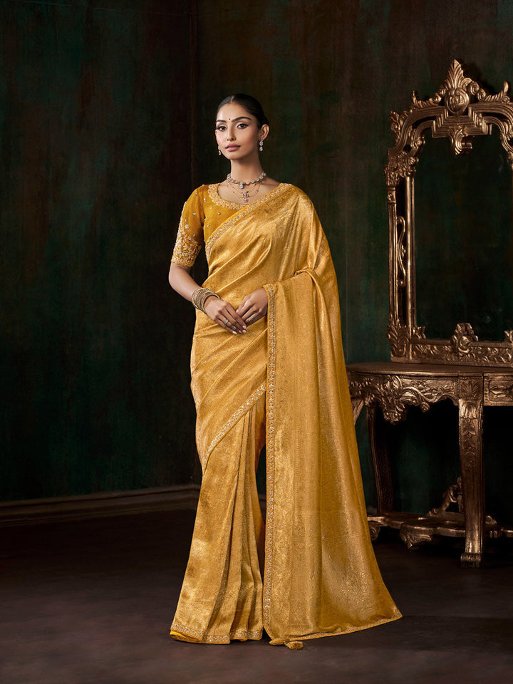 Woven Design &amp; Embroidered Border Art Silk Saree