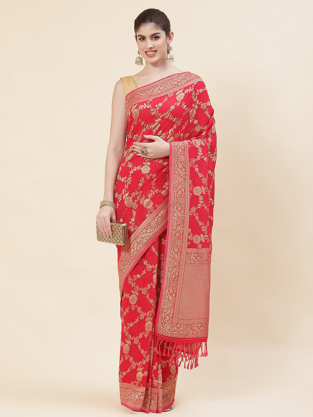 Floral Zari Jaal Georgette Plain Saree