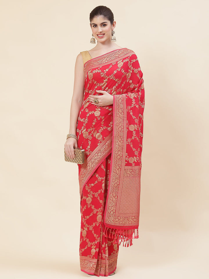 Floral Zari Jaal Georgette Plain Saree