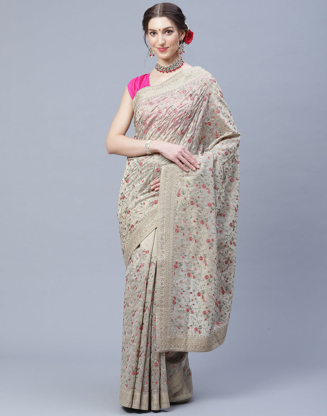 Banarasi Tissue Saree With Embroidery