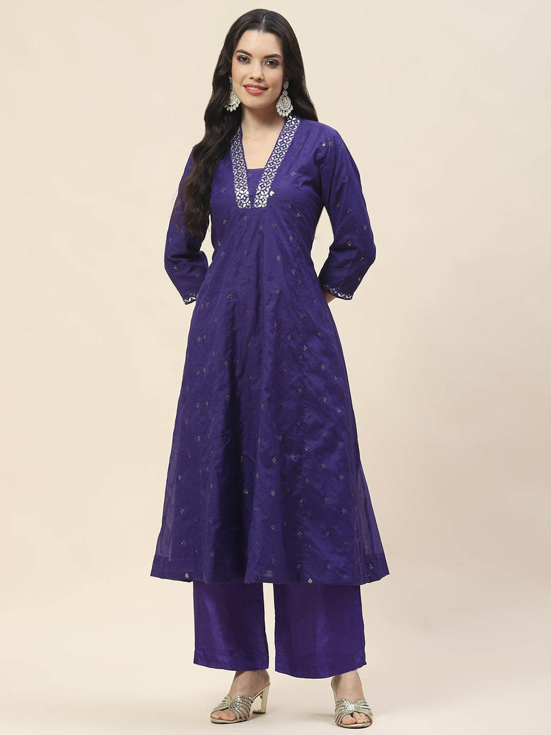 Neck Patti Chanderi Kurta With Pants