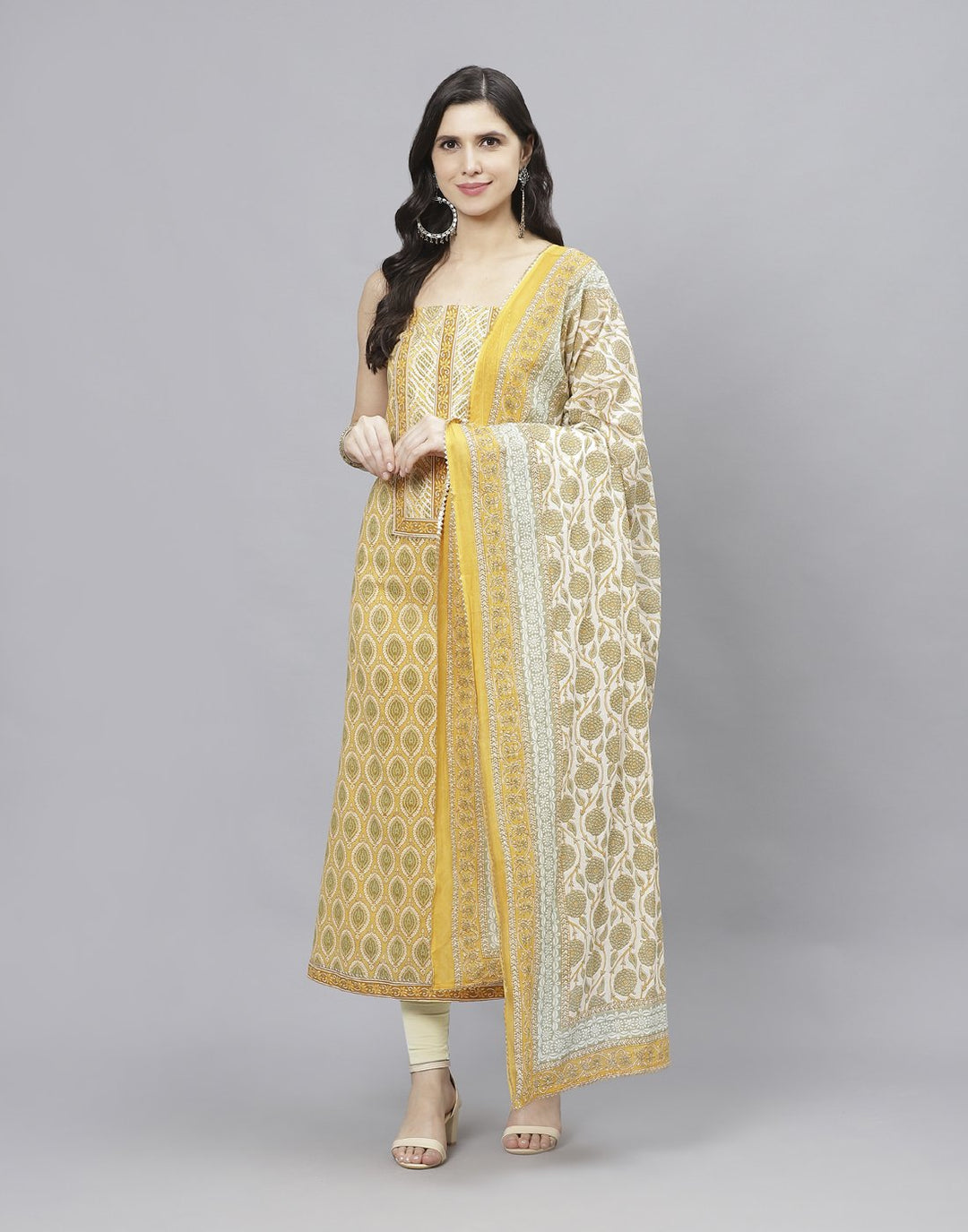 Embroidered Cotton Suit Piece With Printed Cotton Dupatta