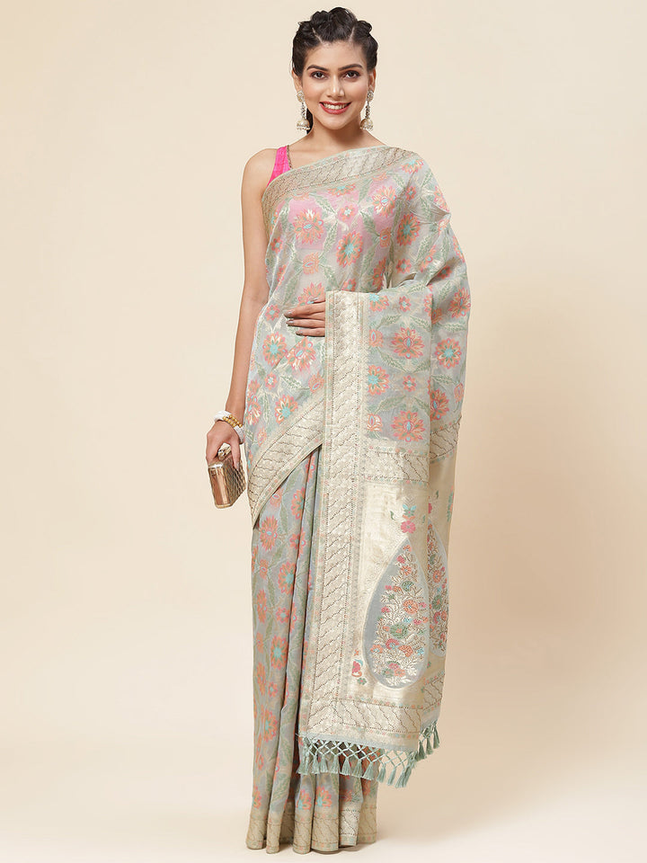 Floral Jaal Woven Organza Saree