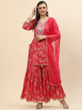 Floral Digital Printed Chanderi Kurta With Garara & Dupatta