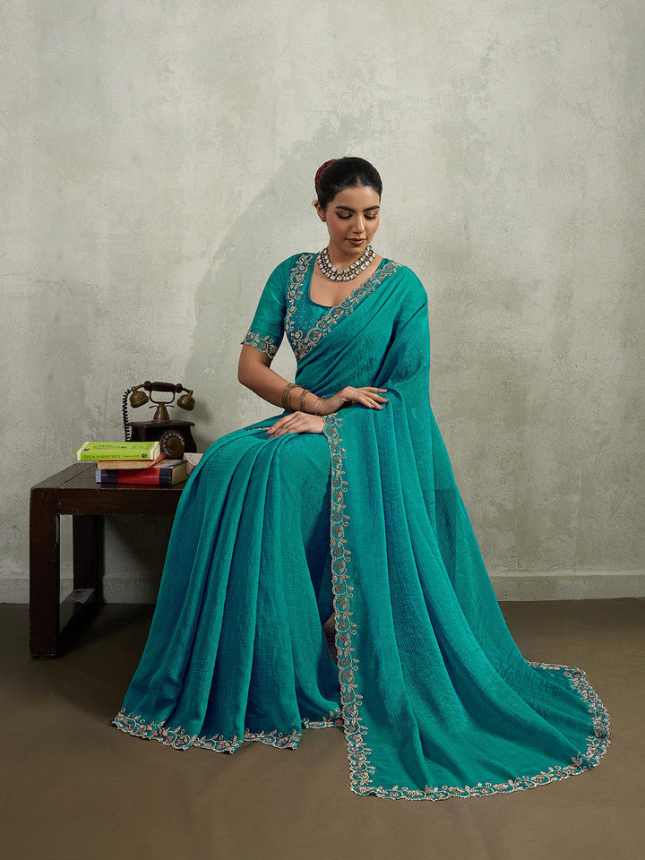Embroidered Satin Saree