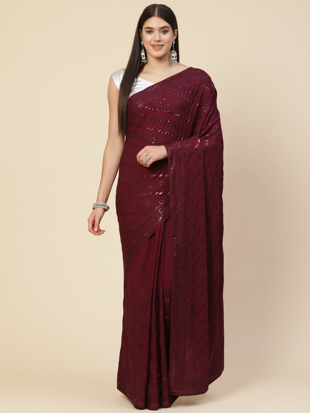 Sequin Embroidered Crepe Saree