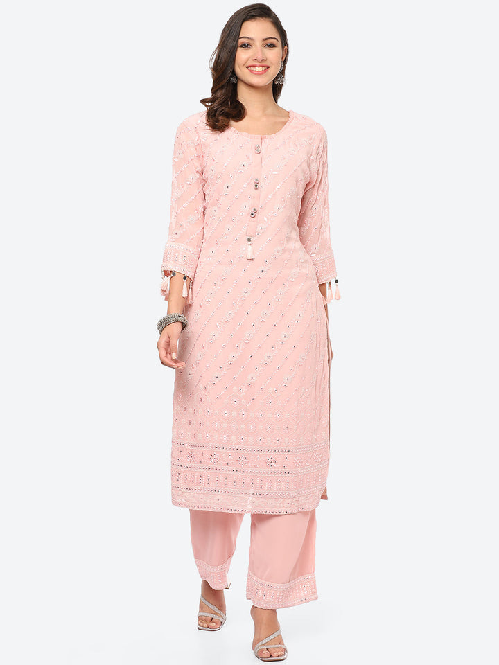 Resham Mirror Georgette Kurta With Palazzo