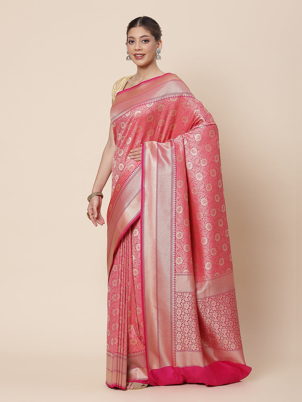 Floral Zari Jaal Banarsi Woven Saree