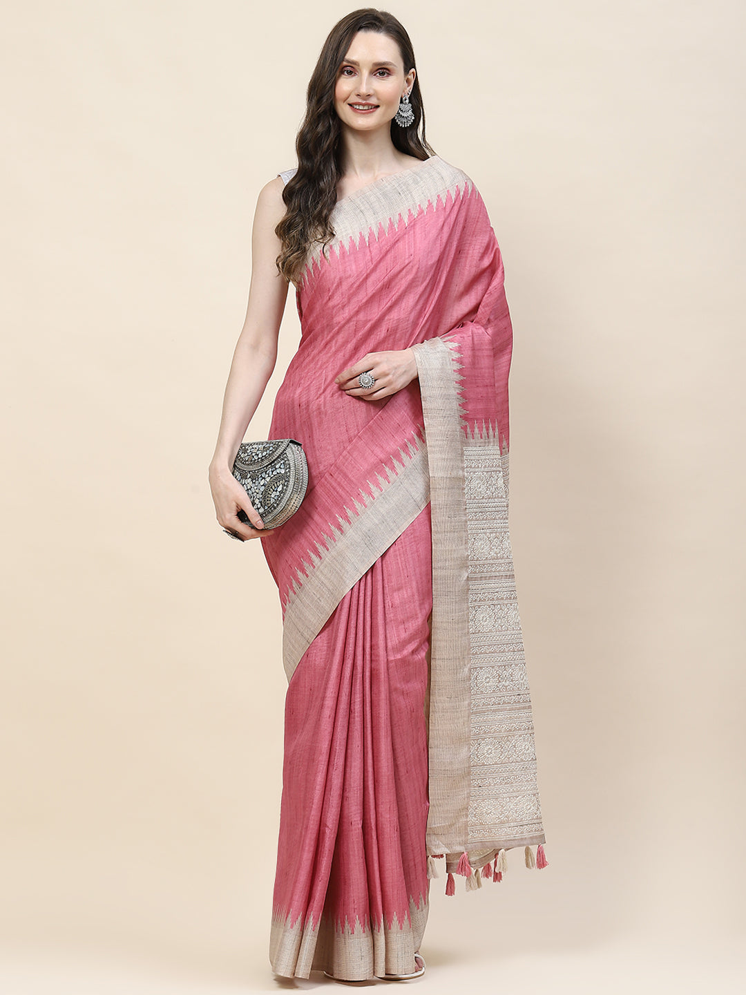 Plain Woven Tusser Saree