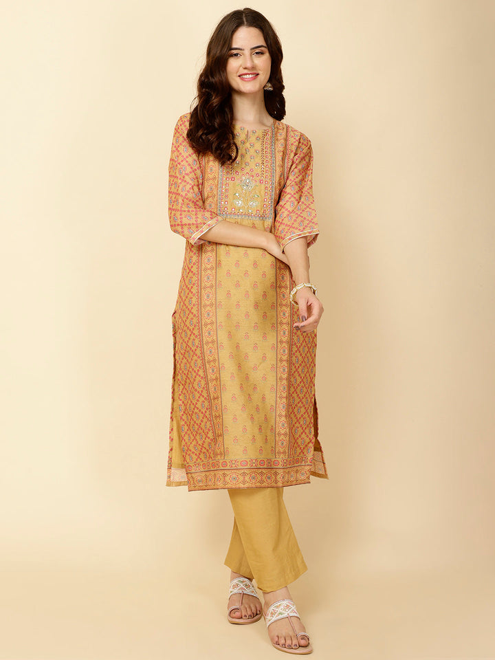Printed Cotton Straight Kurta With Pants