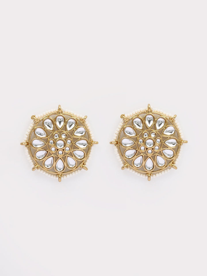 Gold &amp; White Stud Earrings