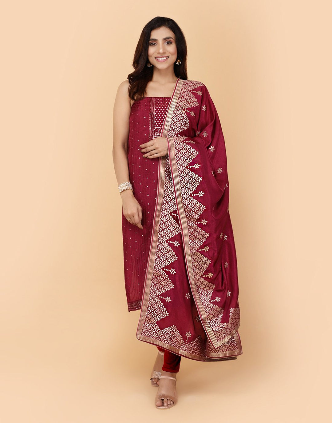 Embroidered Chanderi Art Handloom Dupion Suit Piece