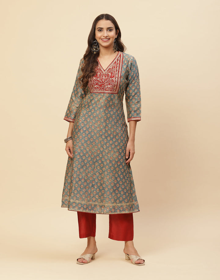 Printed Cotton Anarkali Kurti With Pant