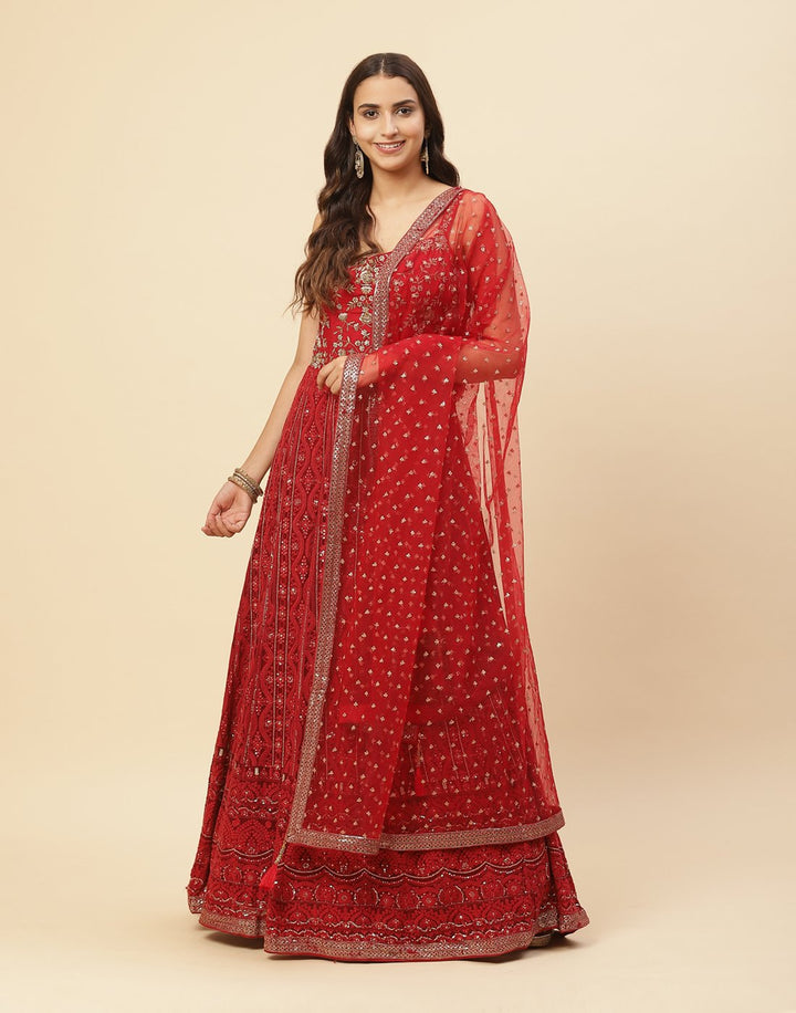 Embroidered Anarakli Salwar Kameez Stitched Suit With Net Dupatta
