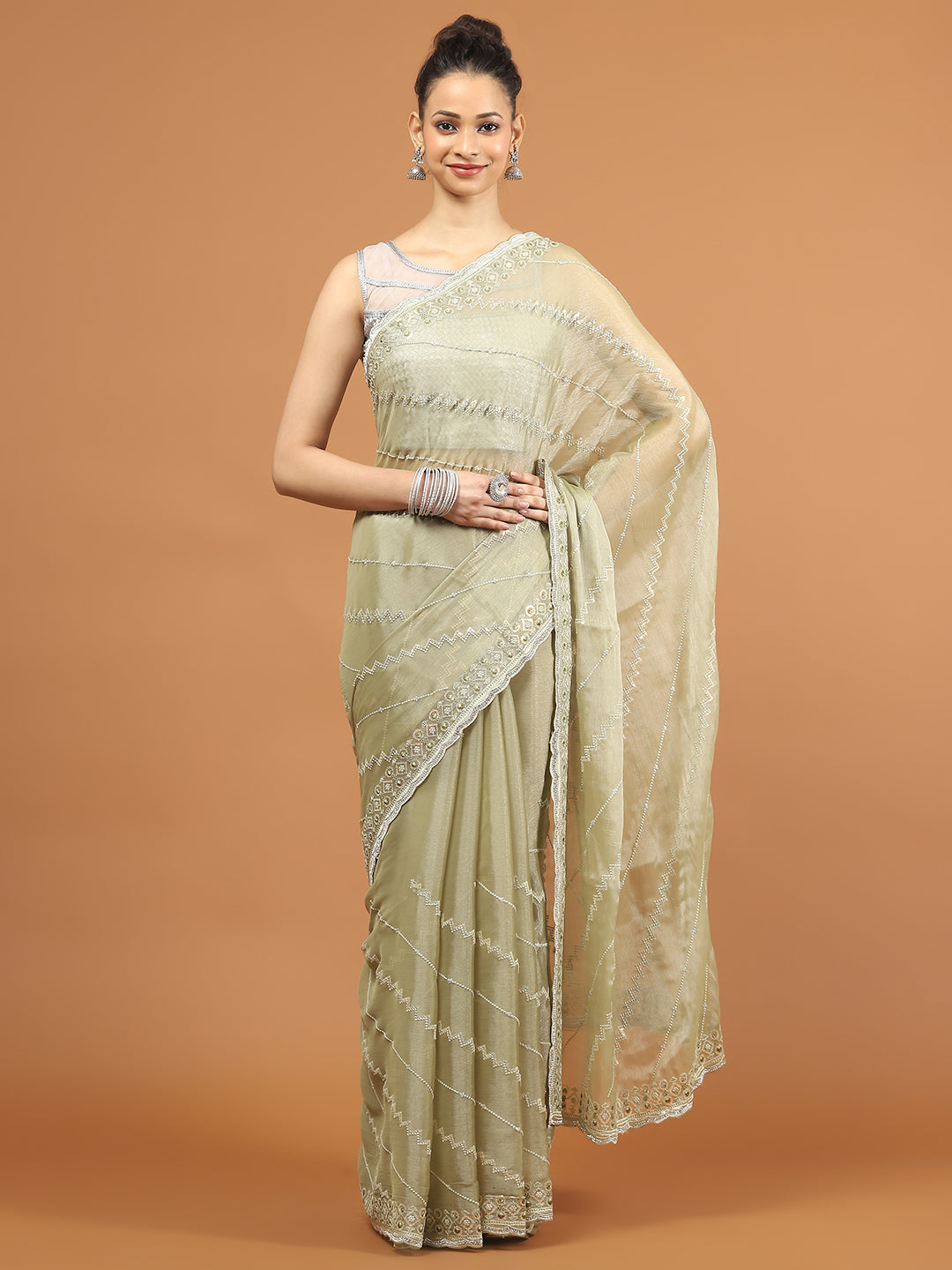 Stone Work Art Chiffon Saree