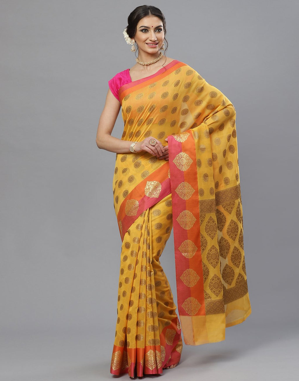 Beige Woven Cotton Saree
