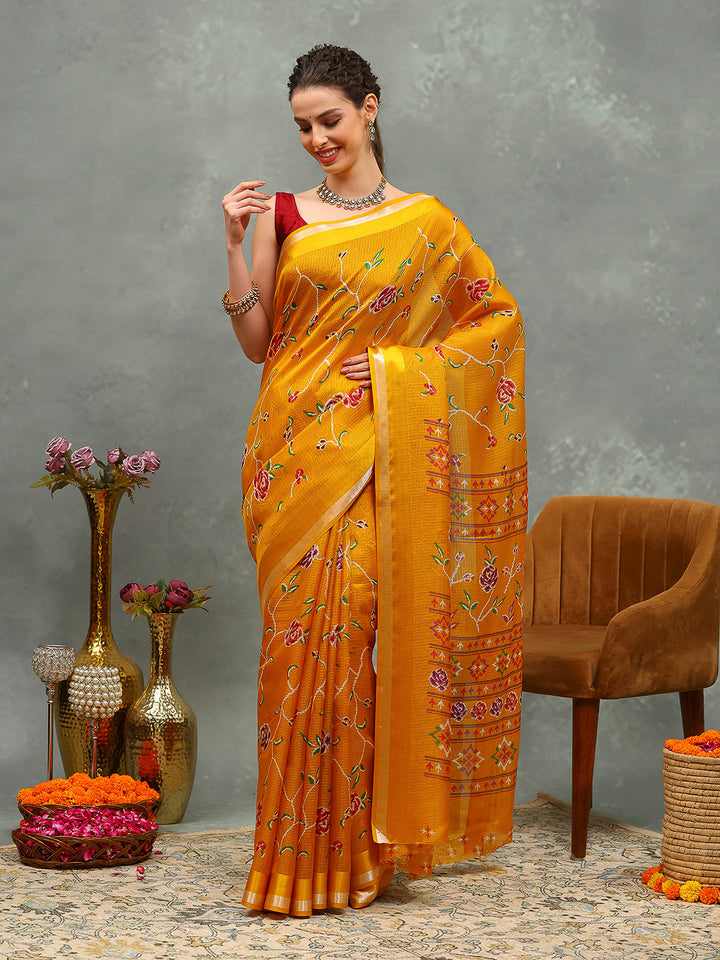 Floral Printed Cotton Blend Saree