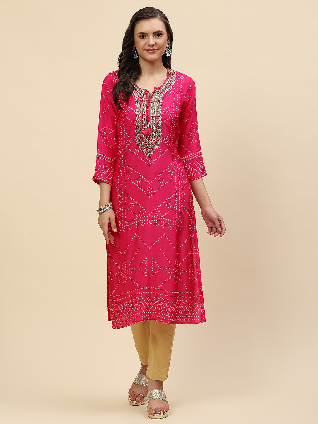 Neck Embroidered &amp; Printed Handloom Kurta