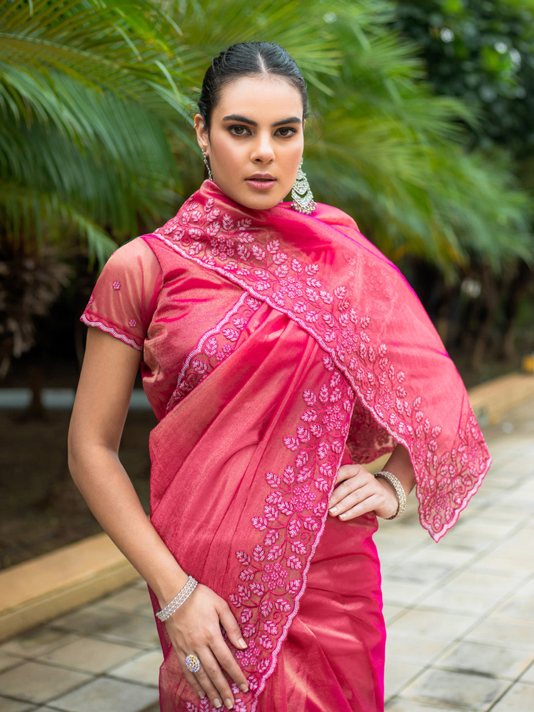 Embroidered Net Saree