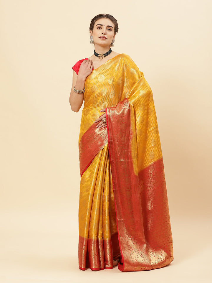 Brocade Zari Jaal Art Handloom Saree With Running Blouse