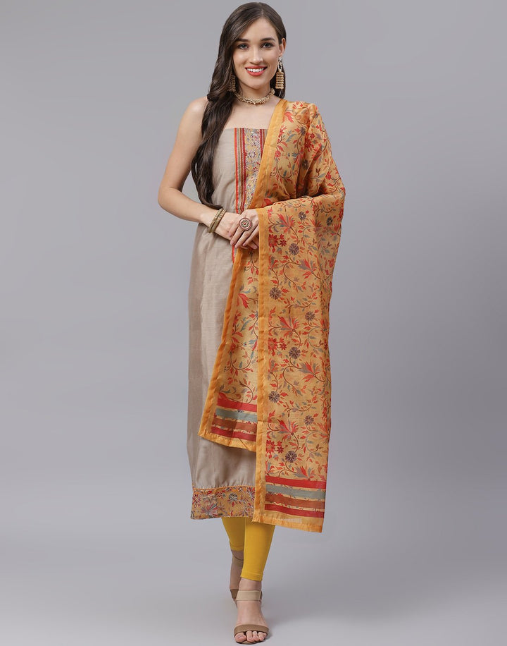 Chanderi Printed Suit Piece with floral dupatta