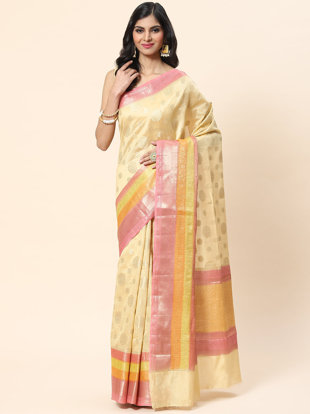 Zari Border Booti Cotton Woven Saree