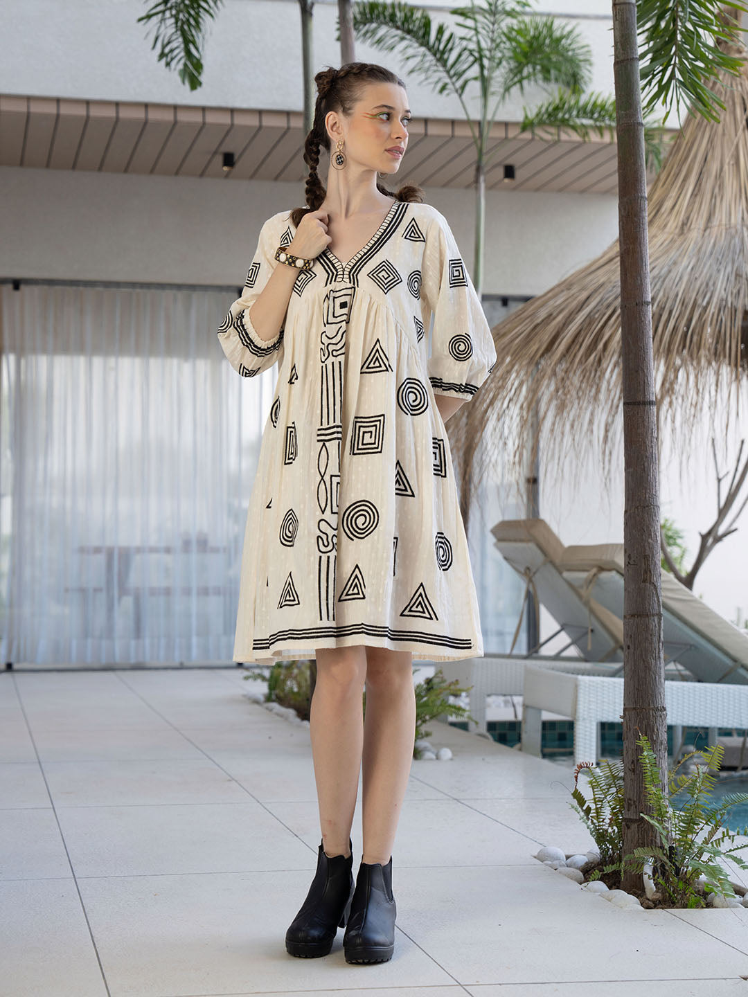 Resham Embroidered Cotton Blend Dress
