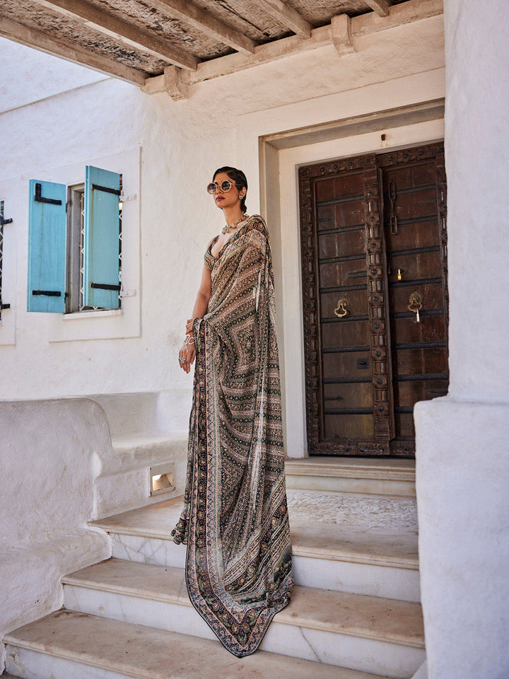 Stone Work Printed Georgette Saree