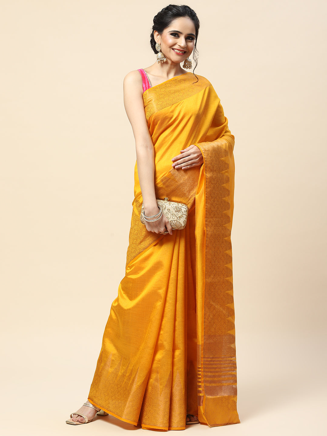 Plain Zari Border Handloom Woven Saree