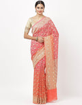 Orange Pink Banarasi Khaddi Saree