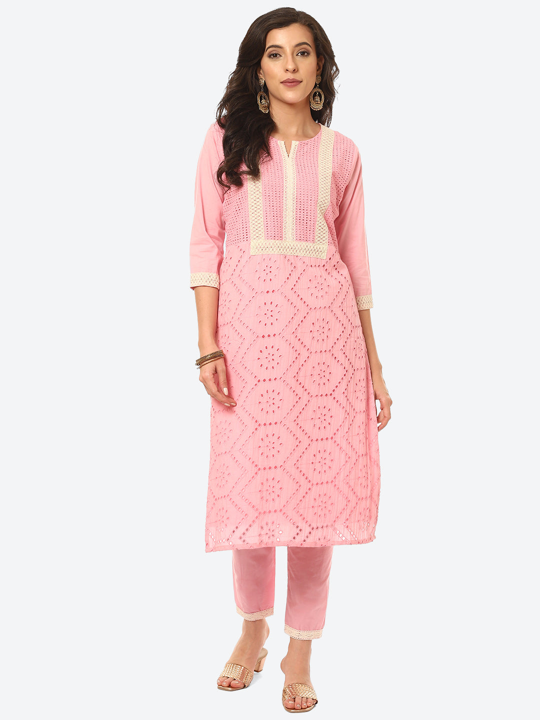 Cut Work Cotton Kurta With Pant