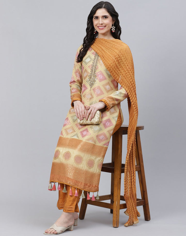 Mustard Straight Salwar Kameez Stitched Suit