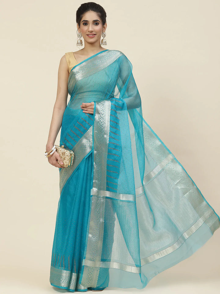 Stone Work Organza Plain Saree