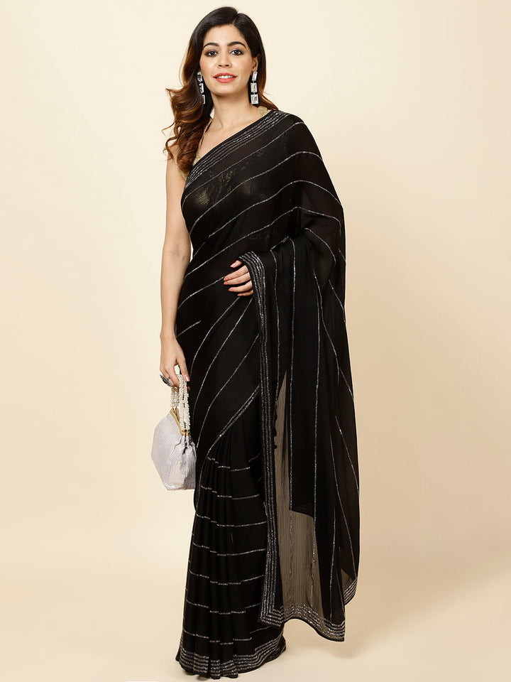Stone Embroidered Chiffon Saree