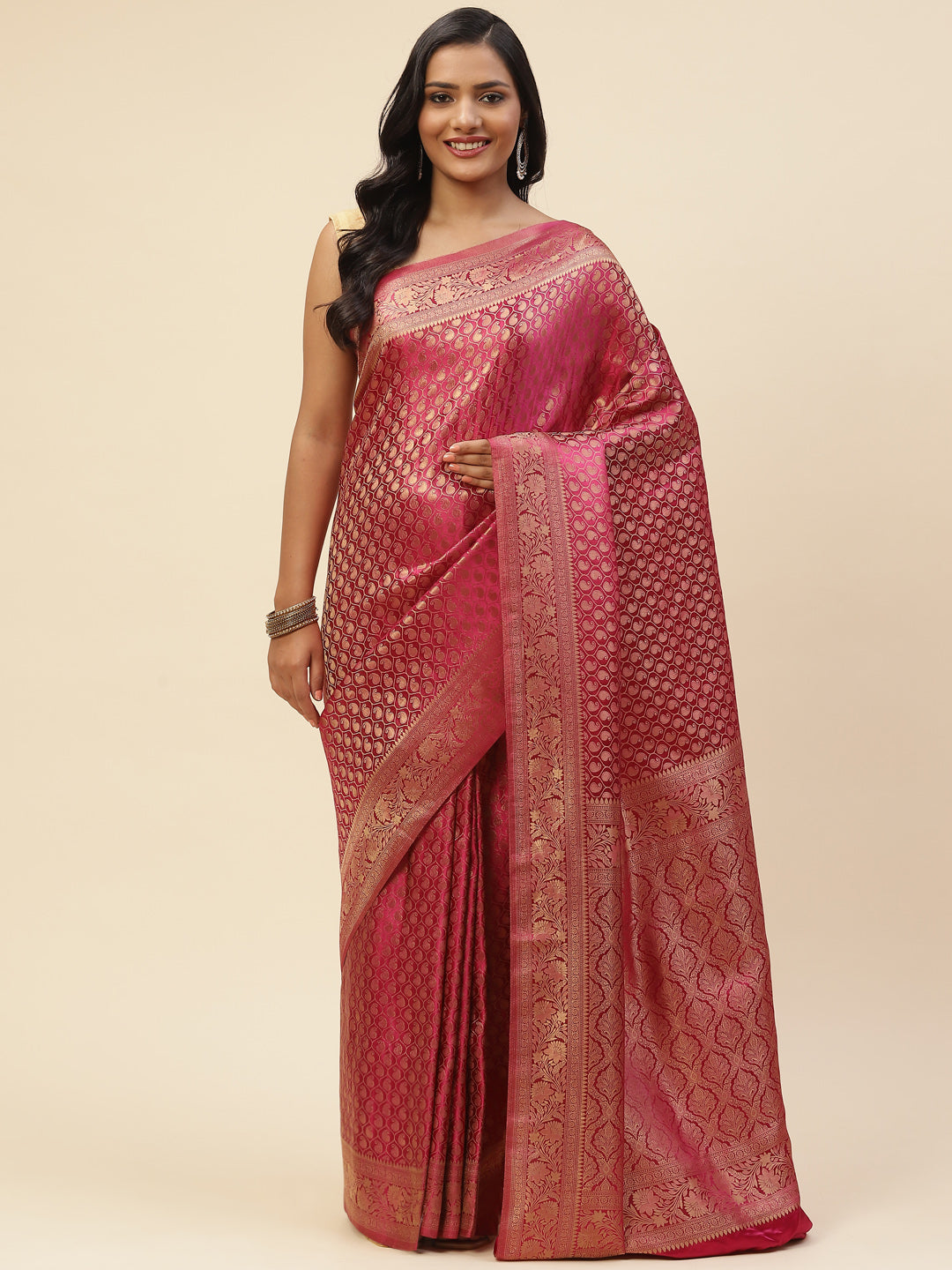 Brocade Zari Jaal Satin Woven Saree