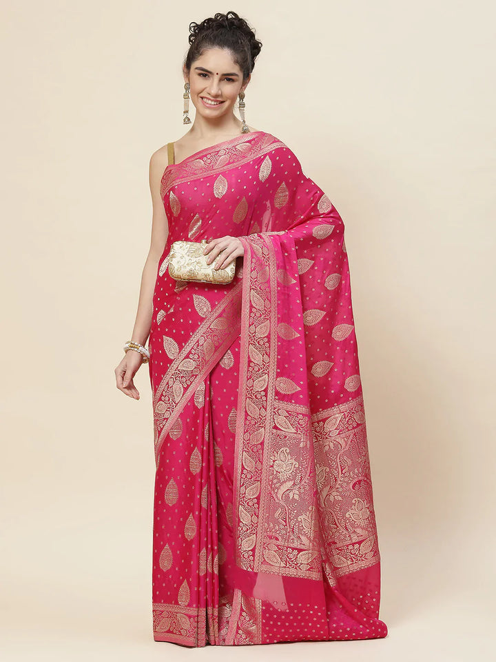 Zari Booti Crepe Plain Saree