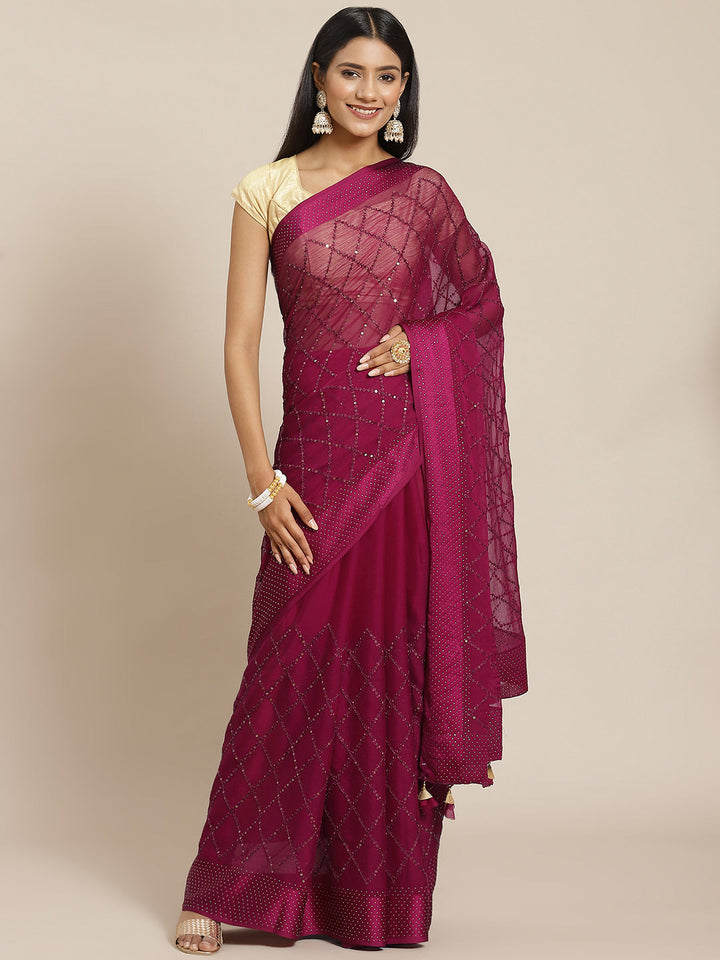 Sequence Art Handloom Chiffon Embroidered Saree