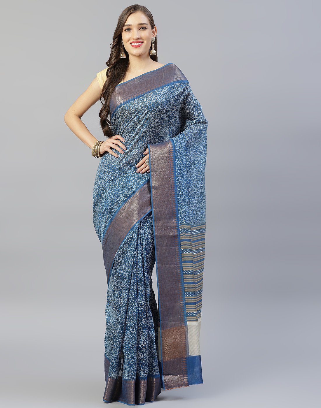 Cotton Printed Saree With Zari Border