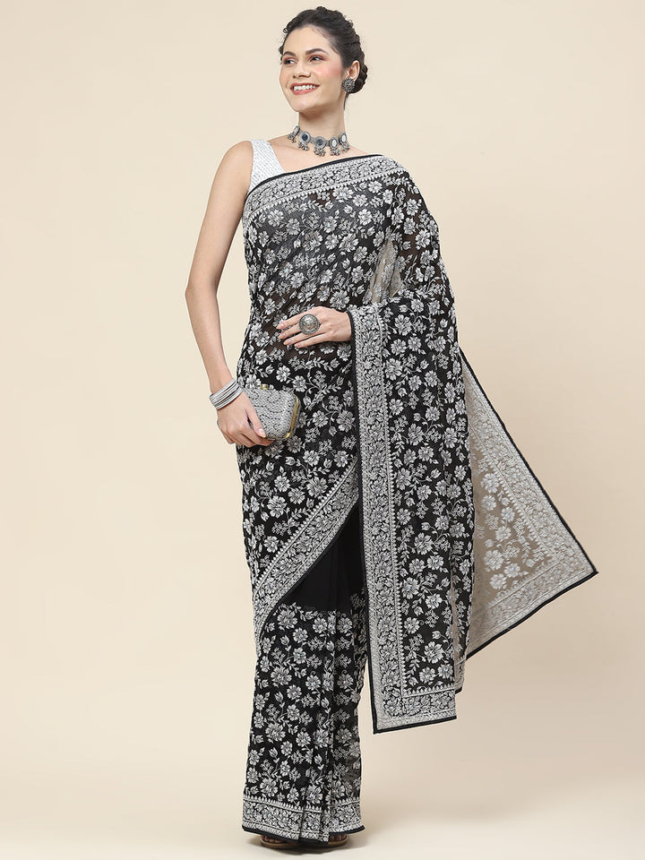 Resham Embroidery Georgette Saree