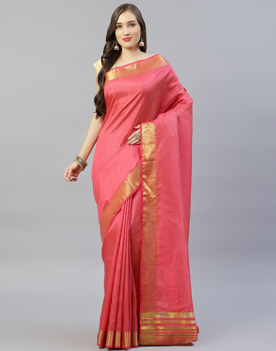 Plain Zari Border Art Handloom Woven Saree