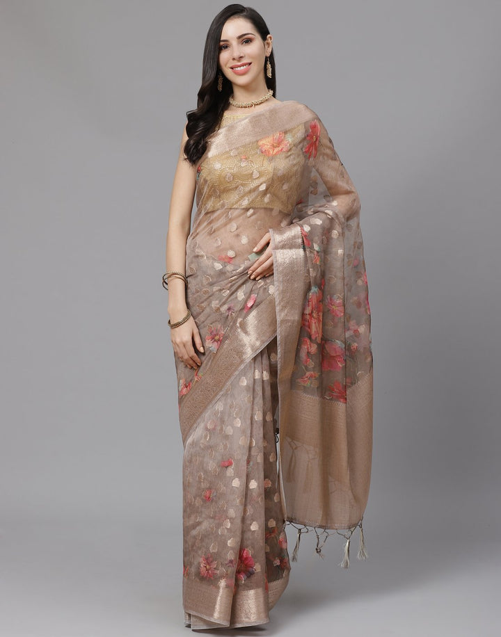 Floral Printed Kora Saree