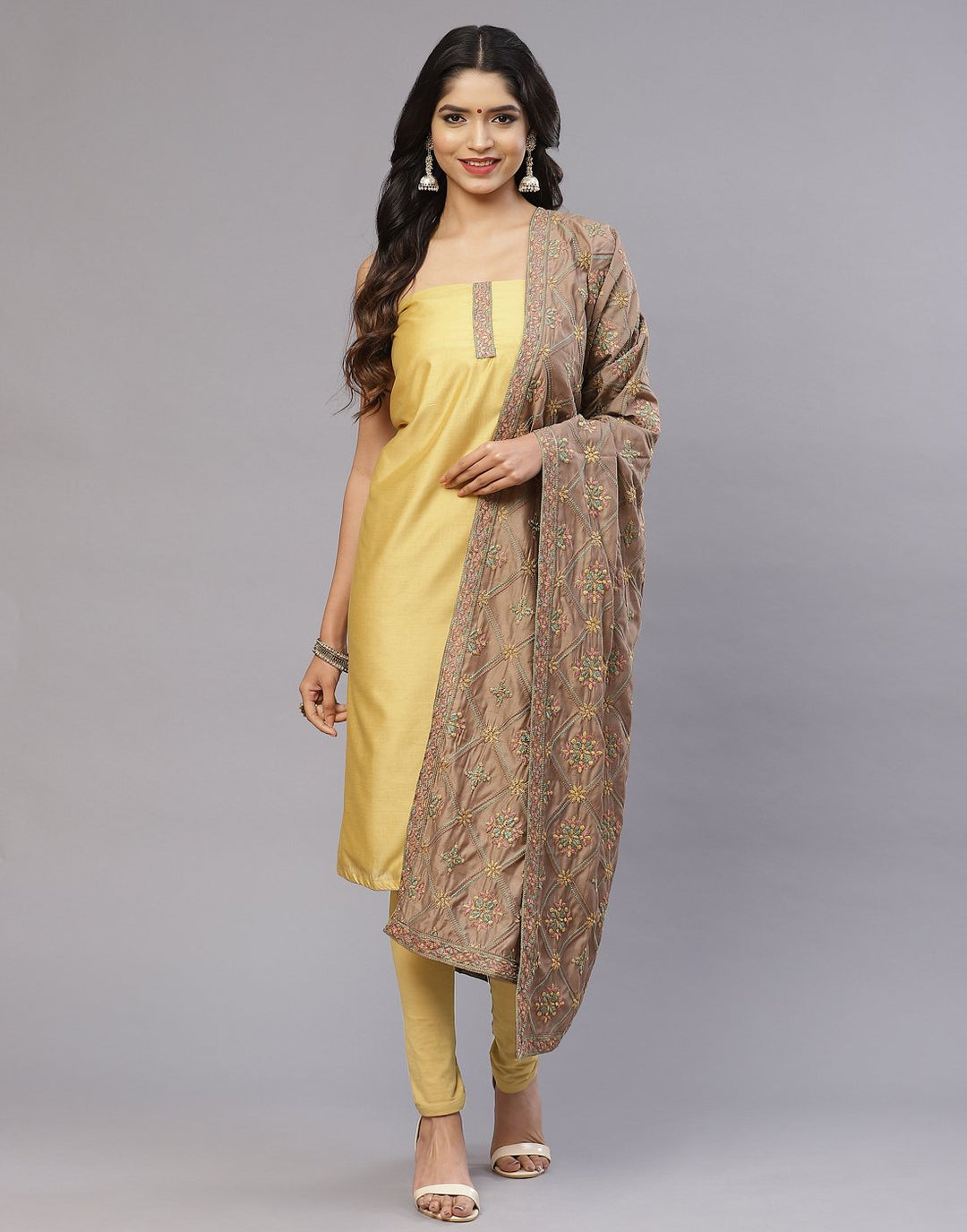Chanderi Embroidered Suit Piece with fancy dupatta