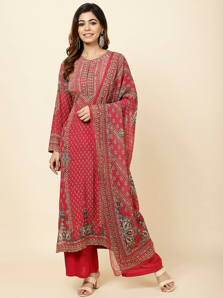 Digitally Printed Crepe Kurta With Palazzo &amp; Dupatta