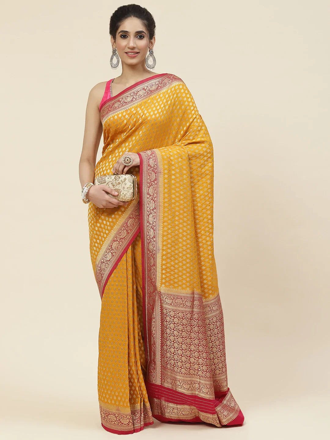 Zari Booti Crepe Plain Saree