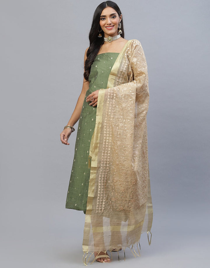 Chanderi Embroidered Suit Piece with fancy dupatta